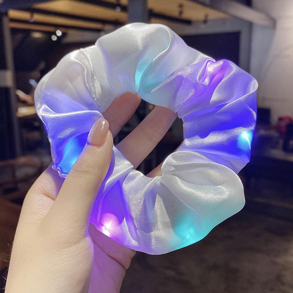 LED Light Luminous Colorful Scrunchies Headband Hair Accessories Girl Highly Elastic Large Intestine Loop Hair Rope: 01
