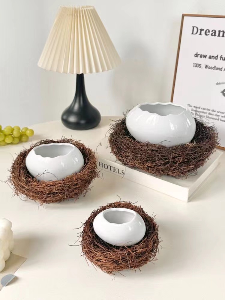 Bird's Nest Broken Eggshell Cup Ceramics Dessert Bowl For Steamed Egg Bowls Restaurant Decor Display