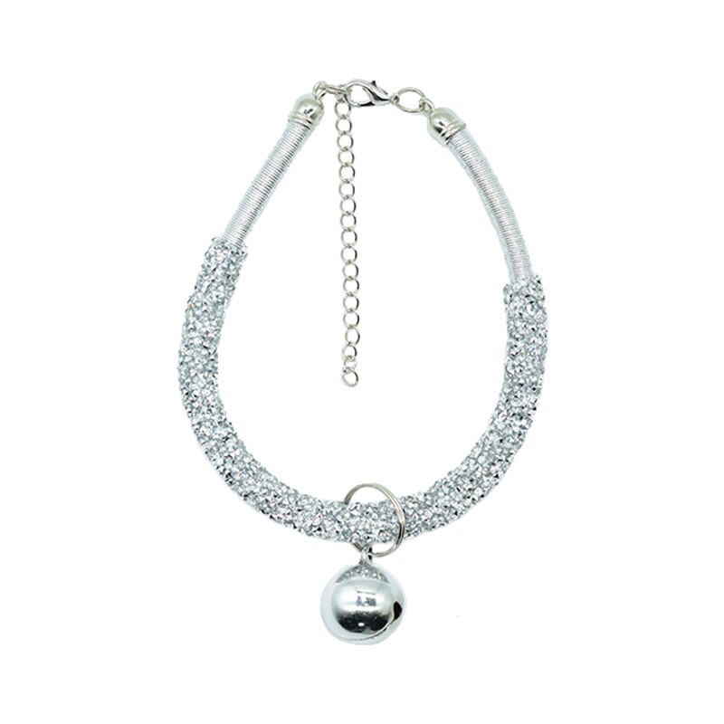 Bling Diamant Katze Halskette Mit Glocke Strass Katze Kragen Nette Phantasie Kätzchen Welpen Haustier Kragen für Kleine Katzen Zubehör: Silber / L
