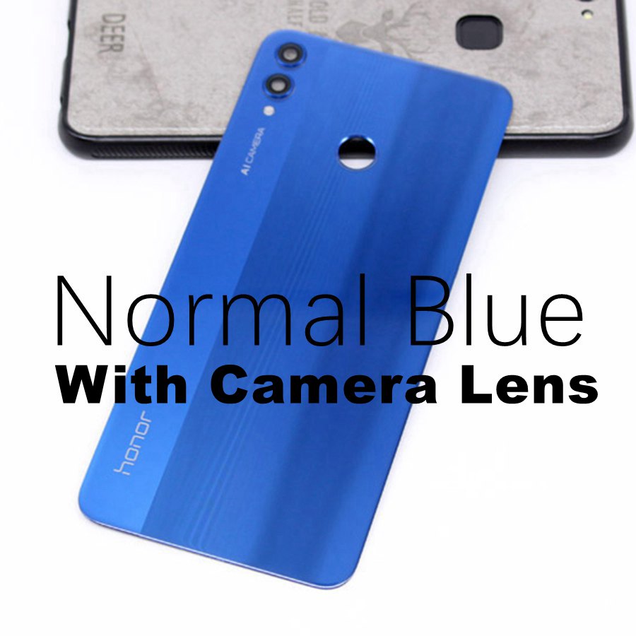 For Huawei Honor 8X Back Glass Battery Cover Panel Rear Door Housing Case Honor 8X Battery Cover With Camera Lens JSN-L21: NormalBlue With Lens