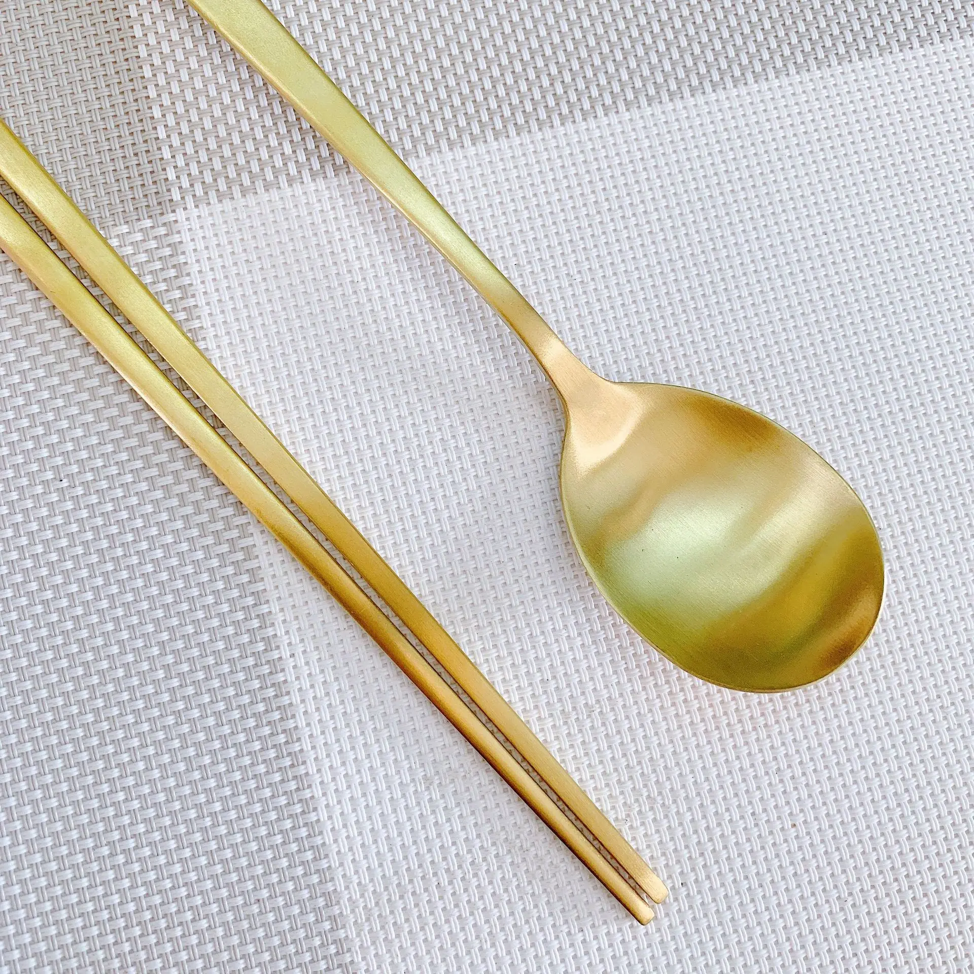Stainless Steel Chopsticks Korean Spoon Set Flat Brushed Solid Gold-Plated Tableware