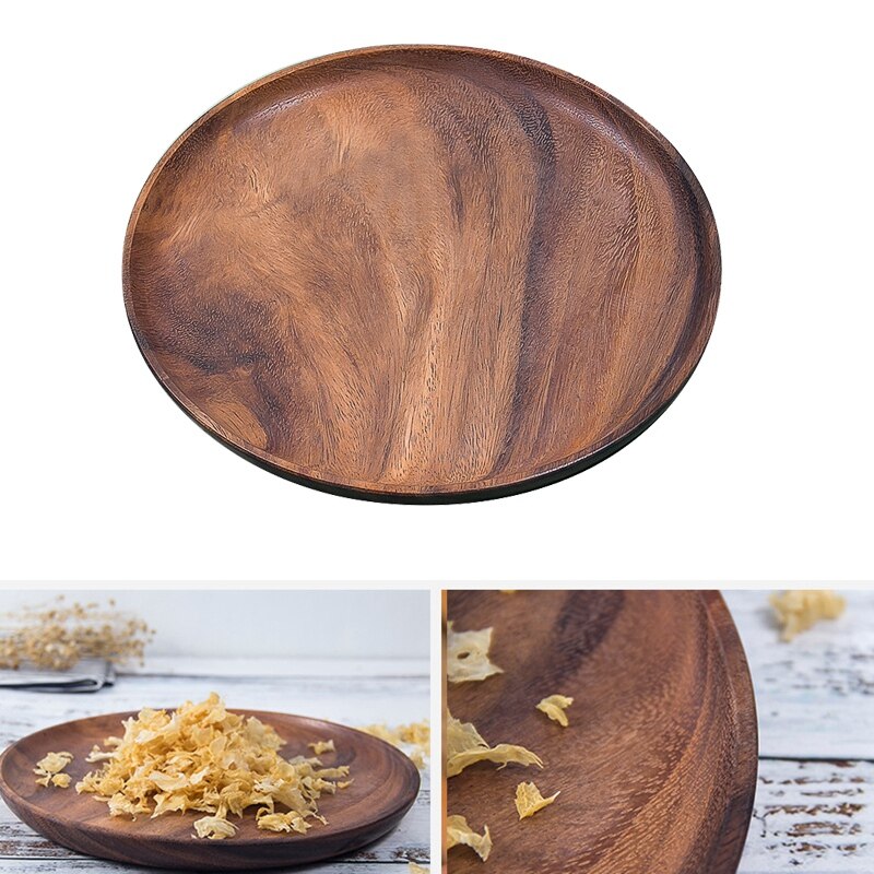 Runde massivt træ bord hele acacia træ frugt plade træ underkop te plade dessert middag morgenmad plade