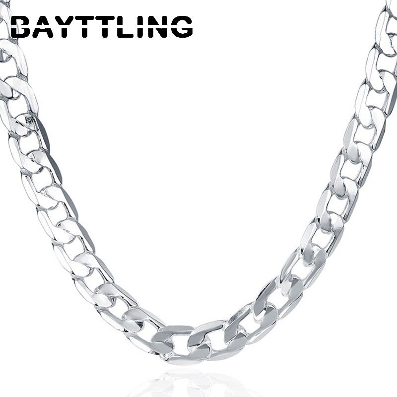 BAYTTLING-Cadena de eslabones laterales completos para mujer y hombre, de Plata de Ley 925, 20/24 pulgadas, 10MM, de joyería de boda: 50cm