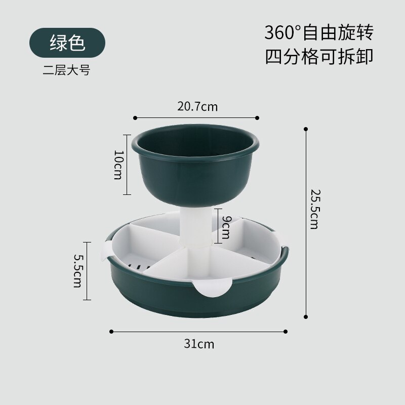Kitchen Rotating Pot Food Plate Vegetable Platter Household Plastic Washing Basin Drain Basket Fruit Plate Side Dish Plate: Mint Green 5 grid