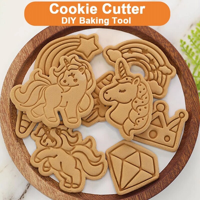Einhorn bilden Cookie Schneider Kunststoff 3D Karikatur Pressable Keks bilden Cookie Stempel Küche Backen Gebäck Backformen Werkzeug