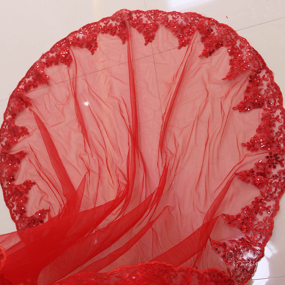 Stunning Red Wedding Veil 2 Layer Long Bridal Veil with Sparkling Sequins Colorful Cover Face Veil with Comb Velo Novia Encaje