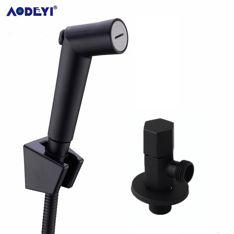 Toilet badeværelse håndholdt bidet spray ble bruser sprøjtesæt flow abs kontrol bærbar shattaf jet douche kit sort/krom: Sort med ventil