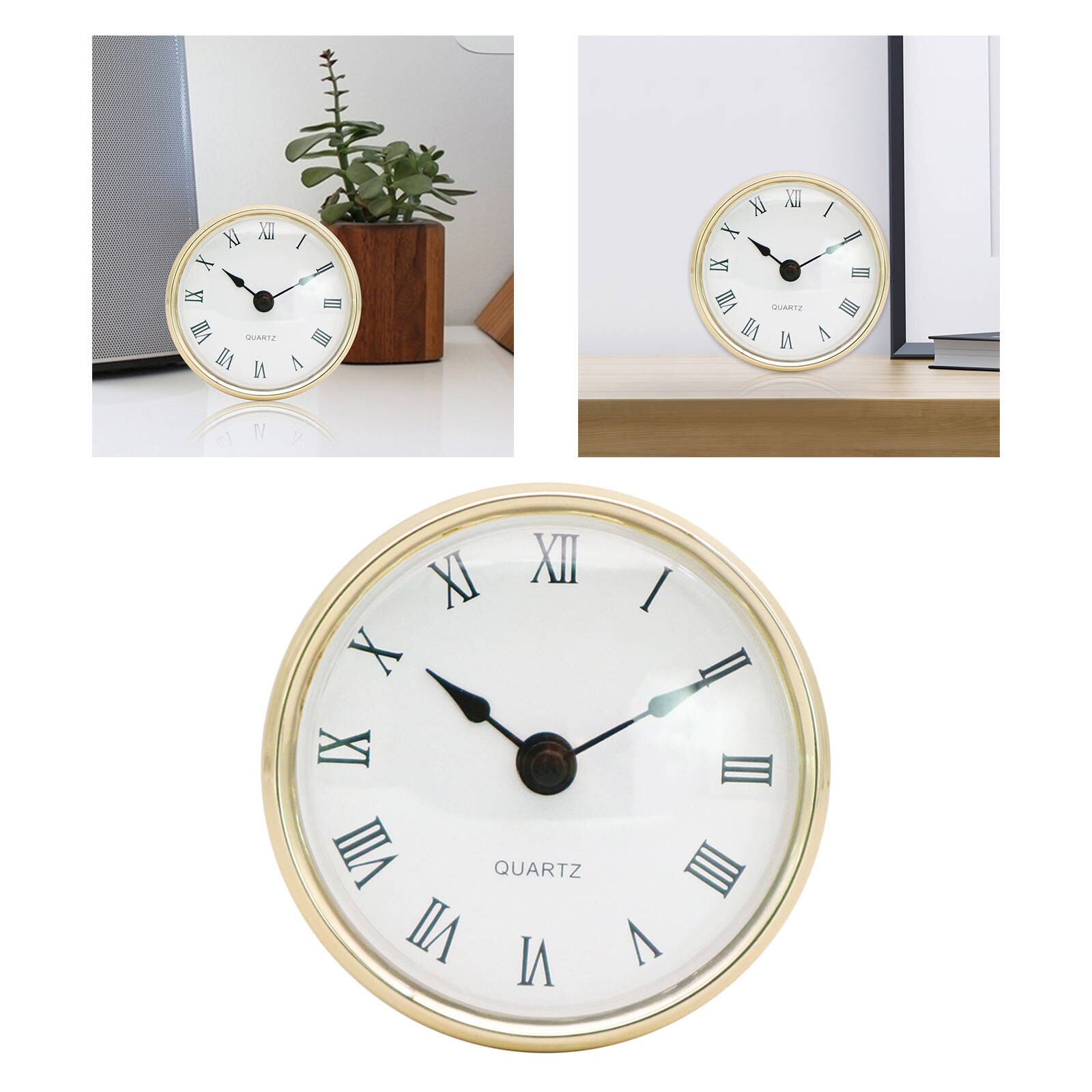 Quiet Clock Insert Roman Numeral Craft Gold Rim Retro Style Clock Mechanism 80mm for Home Living Room Desk Accessories
