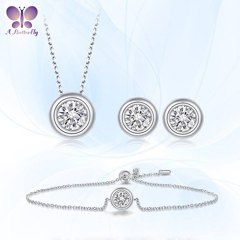 Schmetterlings-einstellen 100%  sterlingsilber, moissanit in der farbe d, halskette, anhänger und Armbinde für damen #39 Party-schmuck