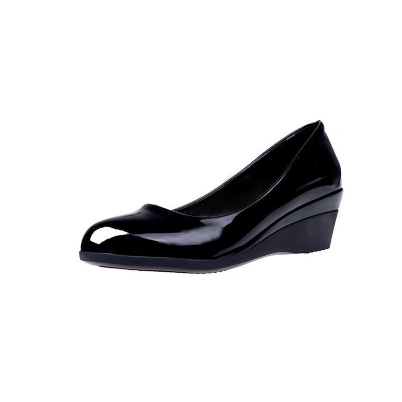 Big Size Vrouwen Schoenen Zwart Pomp Wedge Jurk Schoenen Dames Hakken Retro Party Hoge Hakken Mode Kantoor Pompen Bruiloft schoenen: Black / 7