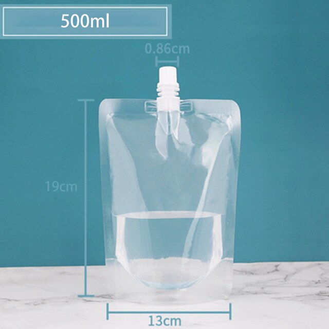 10pc Disposable Transparent Self-supporting Liquid Nozzle Bag Juice Beverage Bag Disposable Handle Packing Ziplock Pouch: Transparent 500ml