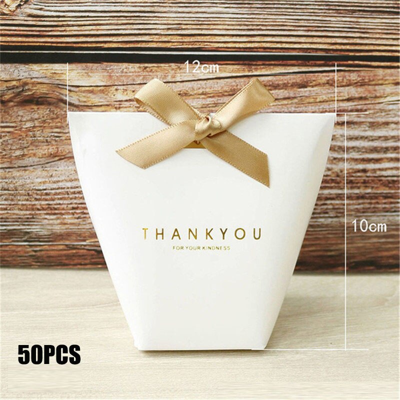 50 Stks/partij Zwart Wit Bronzing Franse "Merci" Papier Candy Bag Dank U Bonbondoos Pakket Bruiloft Verjaardag party Favor Tassen: small Thank Youwhite