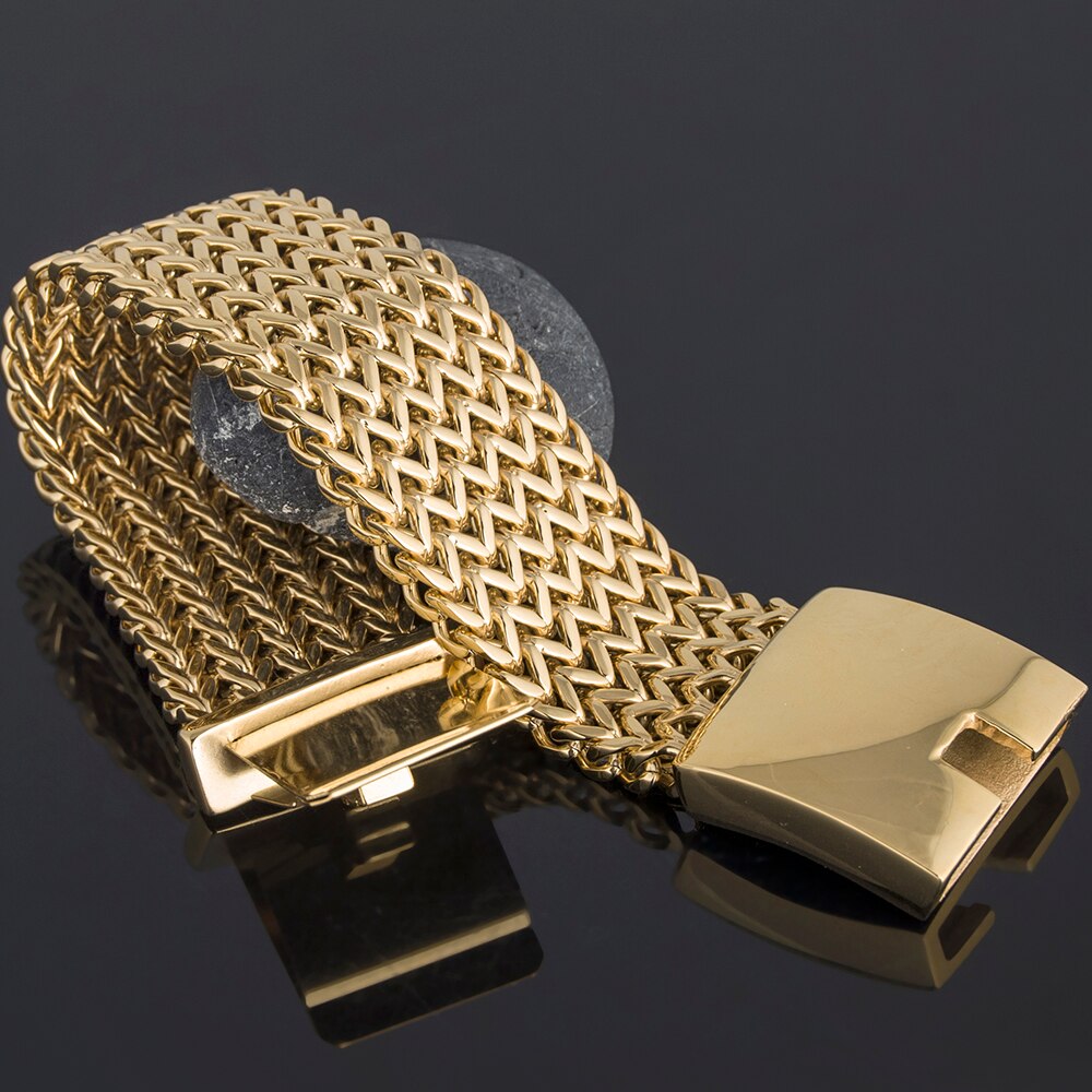 Luxe Golden 30 Mm Brede Armband Mannen Vriendschap Heren Armbanden Armbanden Metalen Hiphop Rvs Sieraden Op Hand Dikke Ketting