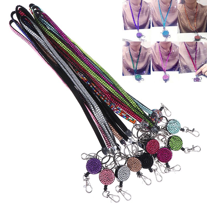 1Pc Lanyard Crystal Rhinestone Mobile Phone Neck Strap Key Holder Rhinestone Lanyard Badge Reel 11 color