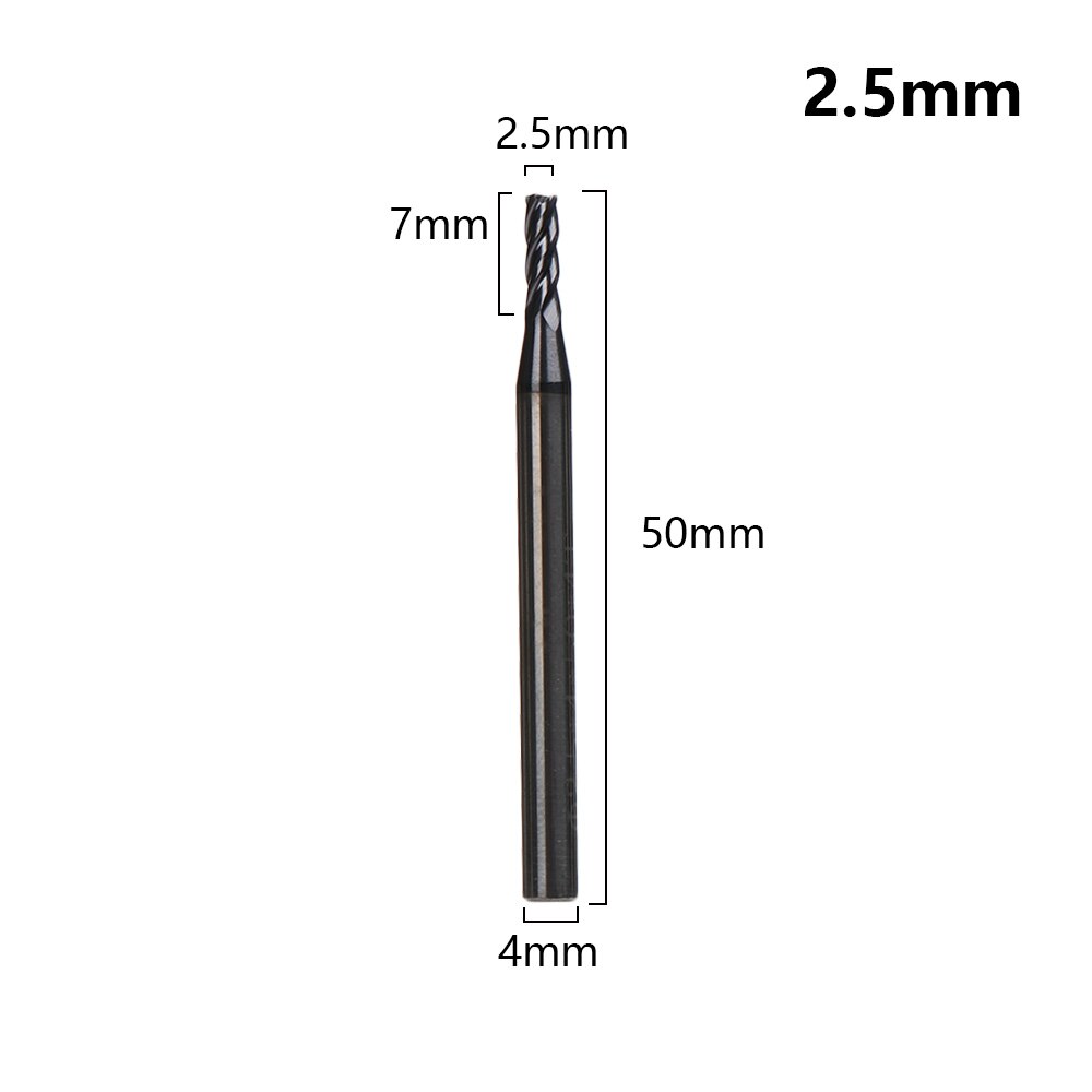1PC Duurzame 4 Fluit Mill Endmill Cutting Lichtmetalen Carbide Wolfraam Stalen Frees End Mill Metal Cutter Machine gereedschap: 2.5mm
