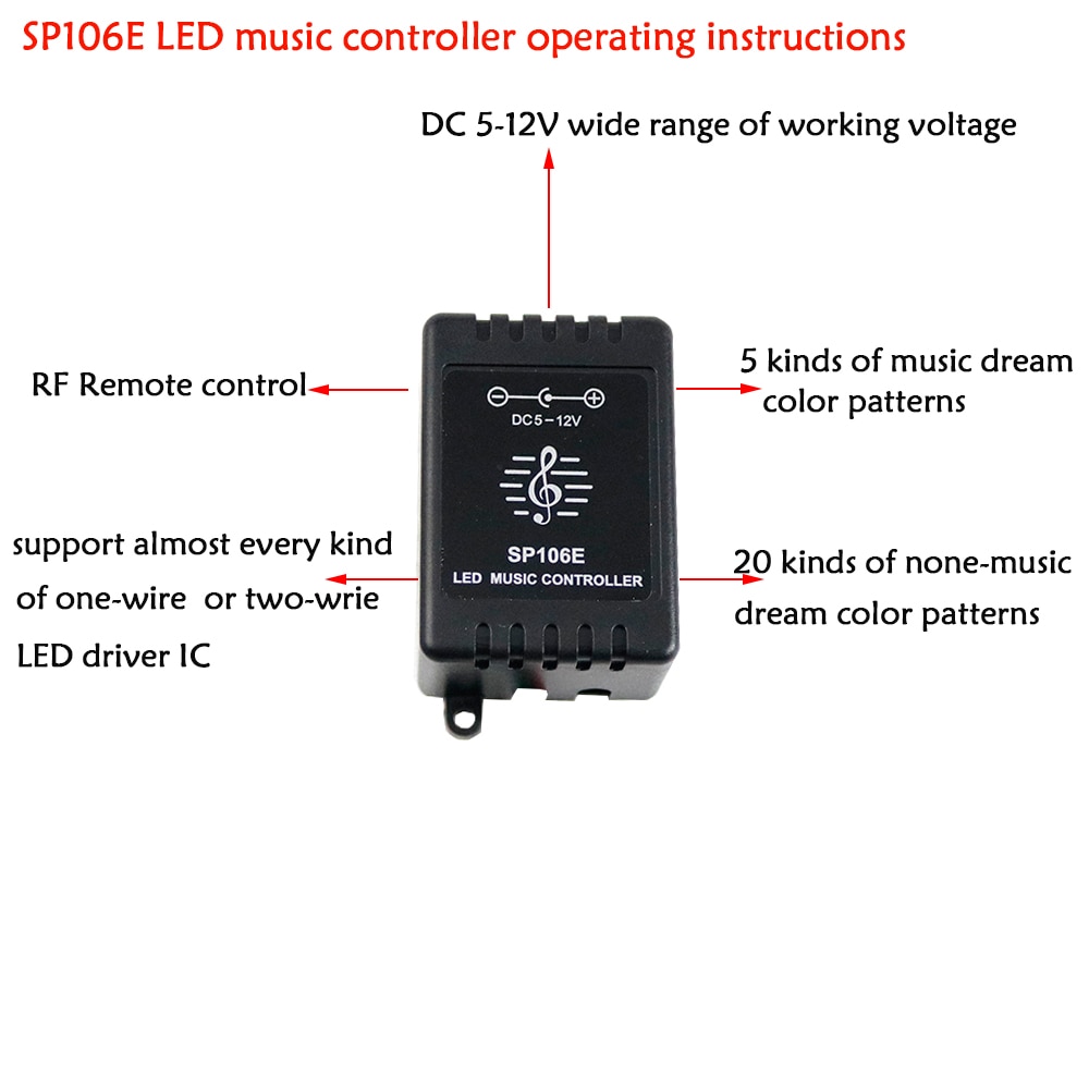 SP106E 9keys LED Music Controller DC5V-12V WS2811 /WS2812B /6812 /1903/6803 Magic LED tape digital colorful music controller