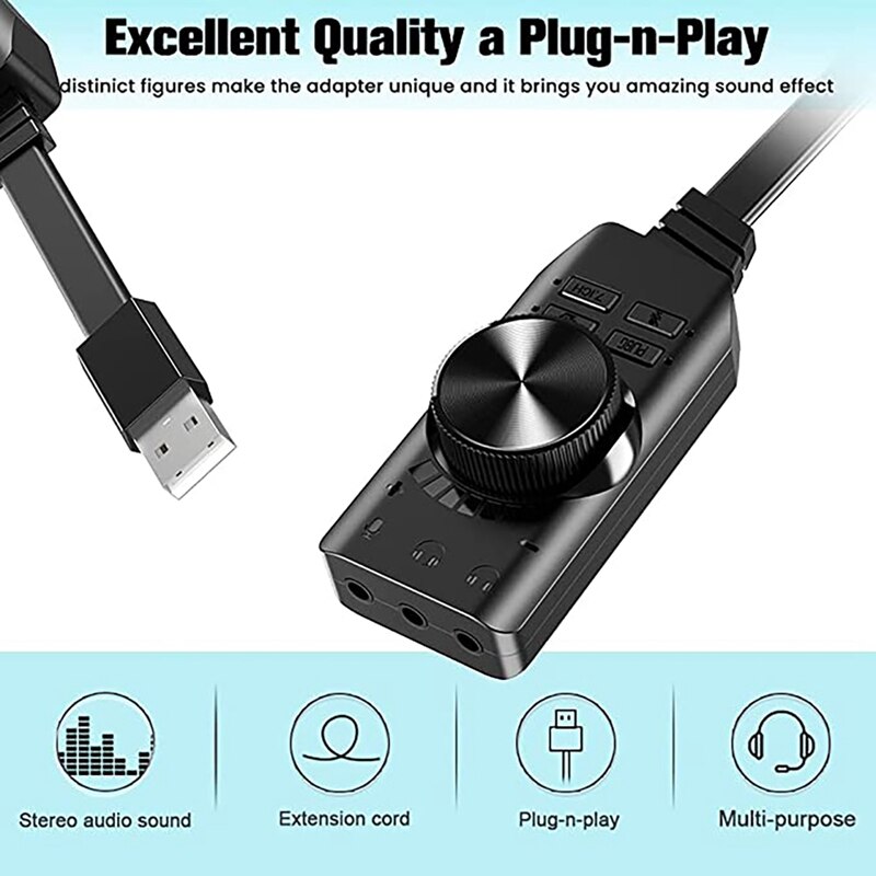 USB Sound Card Adapter 7.1 Channel 3.5Mm Audio Interface USB2.0 Microphone Headset Universal Computer Game Sound Card
