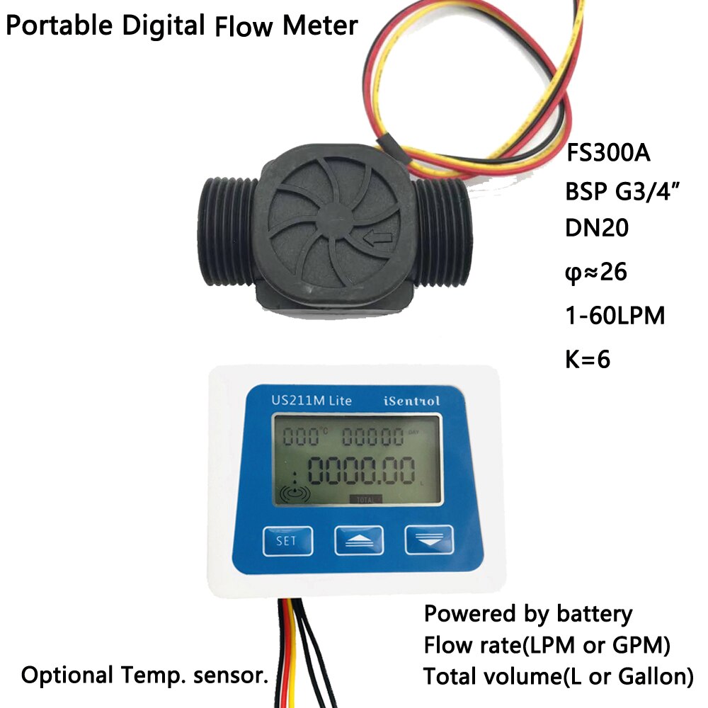 Digital Flow Meter FS300A US211M Lite 1-60L/min 5V Flow Effect Water Sensor NO Temperature Sensor Isentrol Zhongjiang Sea: Whole Set