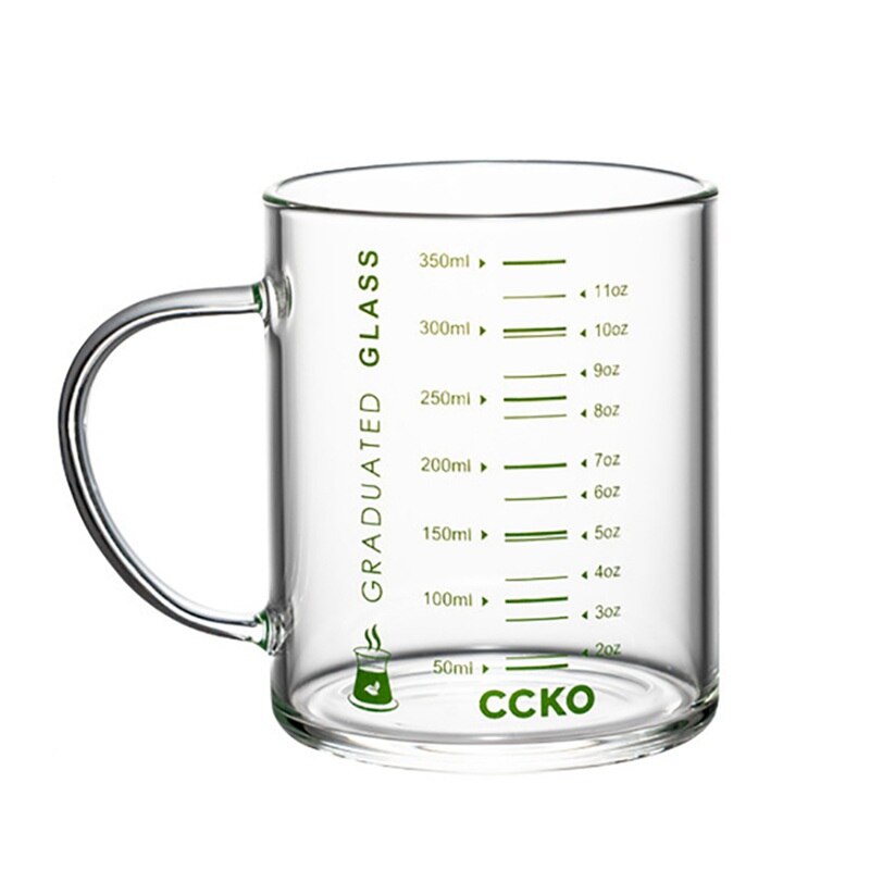 Tazza di vetro trasparente con tazza da colazione graduata microonde uso tazza di caffè al latte tazze di succo d'acqua per uso domestico bicchieri da cucina: verde / 250ml