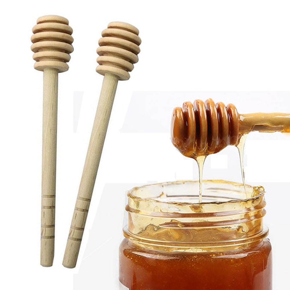 Kannert 2 stk praktisk langt håndtag træ honning ske blandestok dykker til honning krukke leverer køkkenredskaber