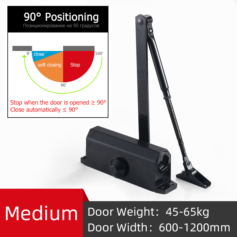 Automatyczne zamykanie drzwi, regulowana siła, urządzenie robić zamykania drzwi buforowych, zatrzymanie pozycjonowania 90 stopni, używane robić drzwi o wadze 25-80kg: czarny M Positioning