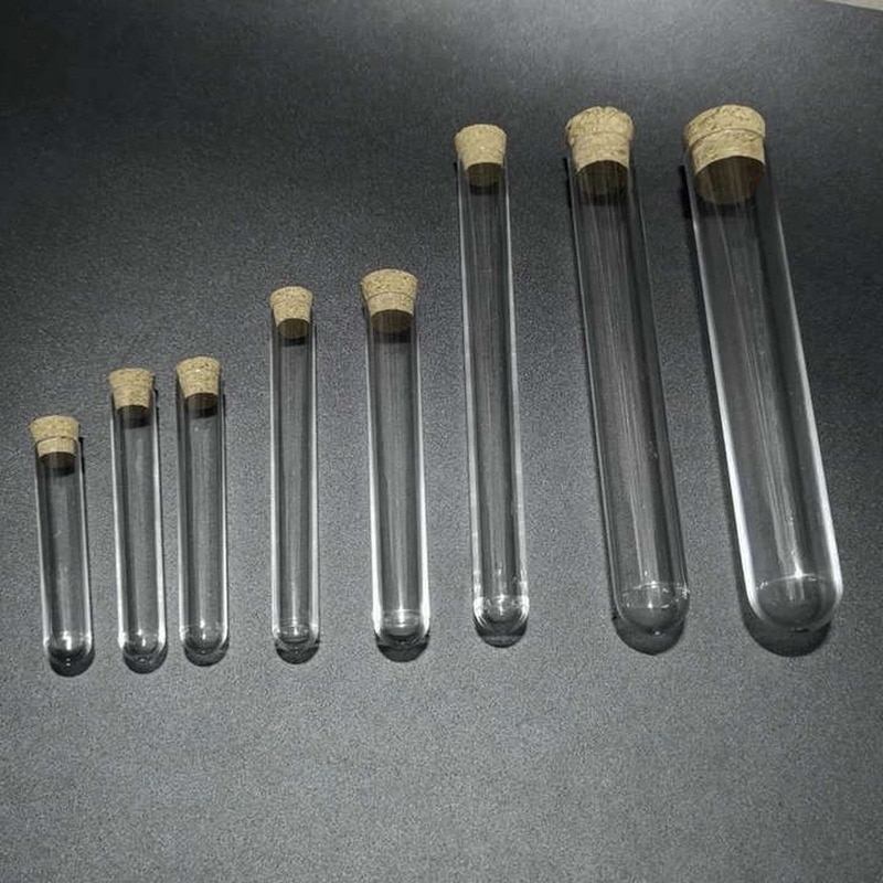 50 stk / parti dia 12mm to 25mm reagensglas af hård plast med korkpropp til eksperimenter, længde fra 60mm to 150mm