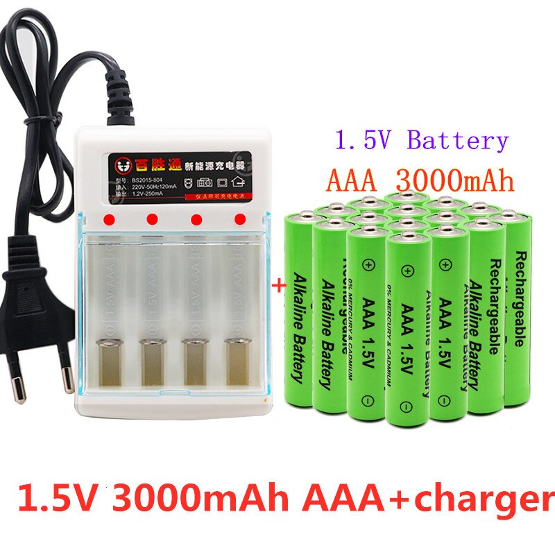 3000Mah 1.5V Aaa Alkaline Batterij Aaa Oplaadbare Batterij Voor Afstandsbediening Speelgoed Batery Rookmelder Met lader