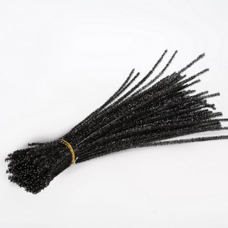 100pcs 30cm Glitter Chenille Stems Pipe Cleaners Plush Tinsel Stems Wired Sticks Kids Educational Toys DIY Craft Supplies: Black