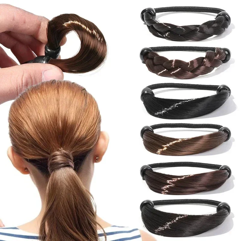 Rubber Band Made of Hair Rope Simulation Wig Head Rope Wig Hair Ring Straight HairTie Ponytail Elastic Hair Accessories