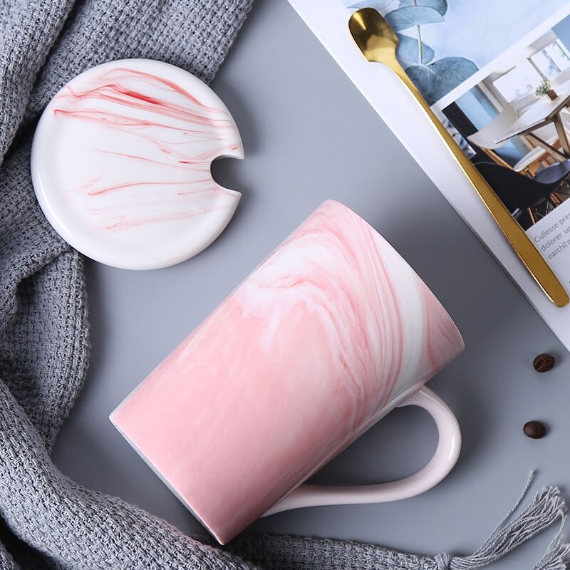 400ml marmor keramiska muggar rese kaffemugg mjölk tekoppar herr och fru muggar rosa grå frukost heminredning: D