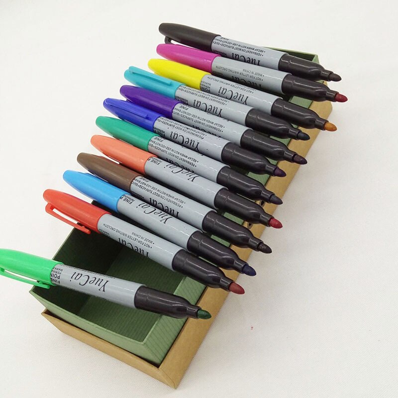 12 Stuks Set Yue Cai Olie Marker Pennen Gekleurde Markers Art Pen Permanente Kleur Marker Pen Kantoorbenodigdheden