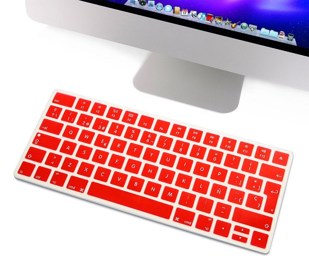HRH Slim ESP hiszpańska klawiatura pokrywa silikonowa skórka do Apple Magic bezprzewodowa klawiatura Bluetooth MLA22LL/A (A1644,2015 wydany): Red