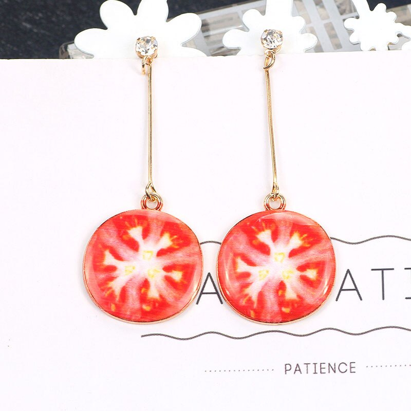 Leuke Watermeloen Aardbei Oorbellen Geen Oor Gat Fruit Hanger Lange Clip Earring Voor Vrouwen Romantische Kwastje Oor Sieraden: Tomatoes