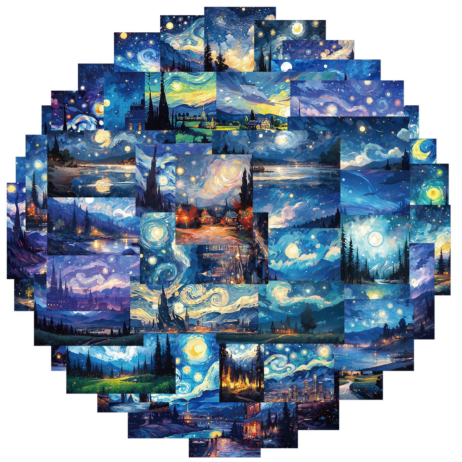 50Pcs Van Gogh Starry Night Artistic Small Stickers Vinyl Waterproof Aesthetics Sunflowers Oil Painting Stickers for Phone Case: Default Title