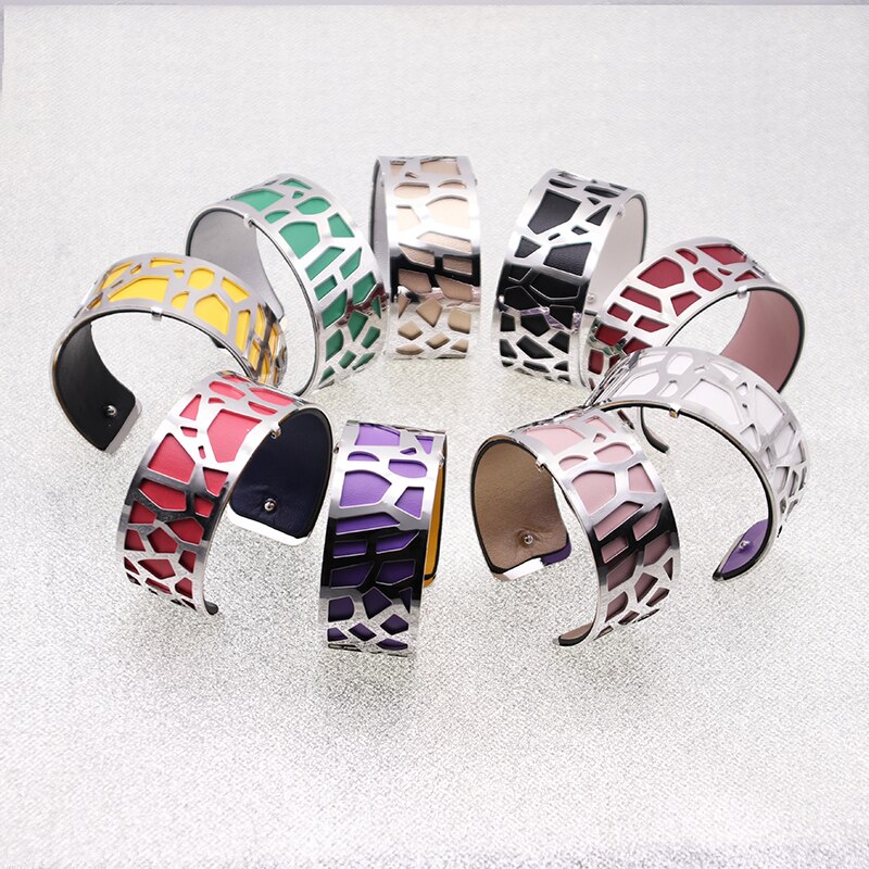 Sølvfarvet giraf manchet armbånd udskifteligt hul cuir læder armbånd bijoux armbånd argent til kvinder