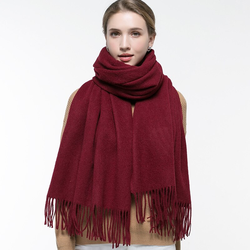 Efterår visne uld tørklæde kvinder tykkere varme echarpe wraps damer cashmere foulard femme solid kamel fine uld tørklæder: Mørkerød