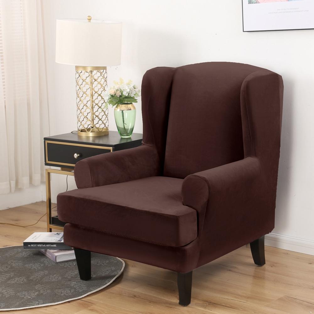 Vingebagsstol betræk fløjl spandex stretch slipcovers til kontorstole stilfuldt 2 stykke sæt med elastik: Kaffe