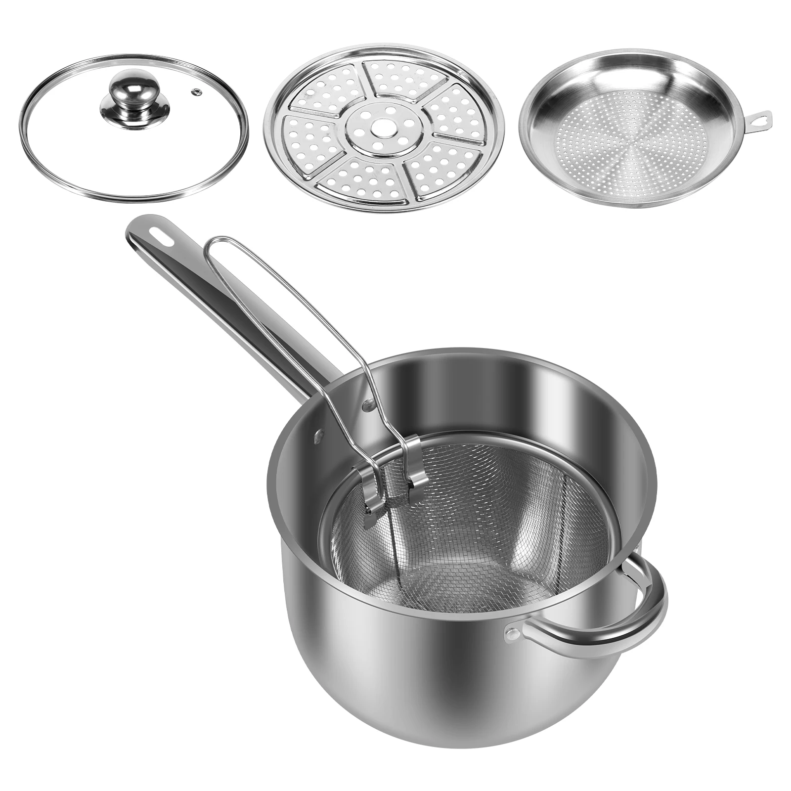 Stainless Steel fryer with French fries and chicken wings,household Mini oil pot with filter screen, Tianfu Luo Deep Fryer Pots: Yellow