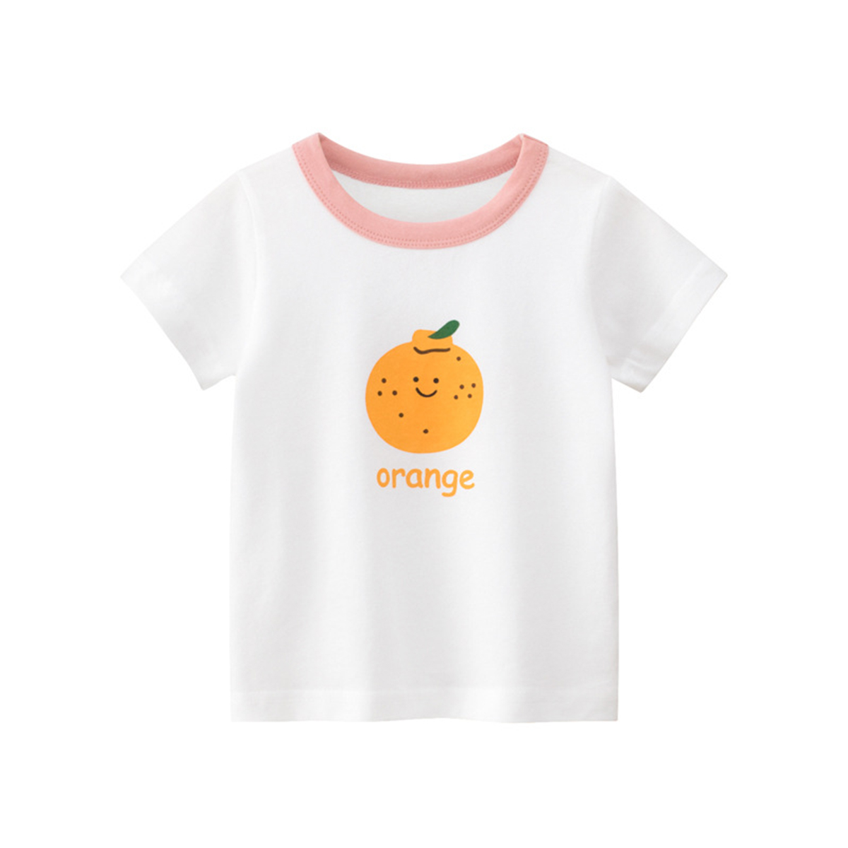 Bebê da criança meninas manga curta camiseta crianças algodão casual verão camisetas: Orange / 5-6T(120cm)