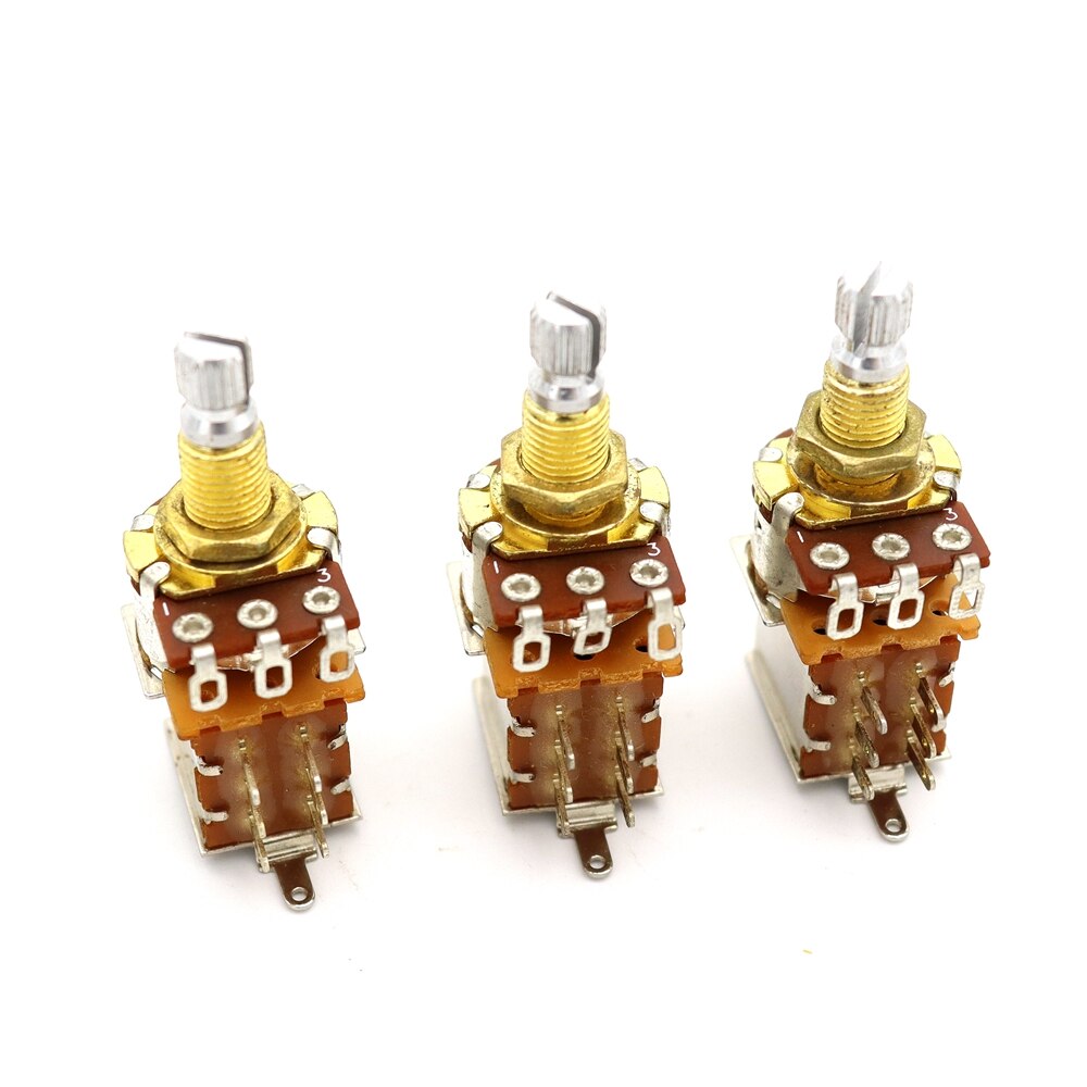 3Pcs Gitaar Pot Bass Push Pull Pot Push Pull Gitaar Potentiometer Volume Tone Korte Split Shaft Switch Potten B500K: 3pcs B250K Gold