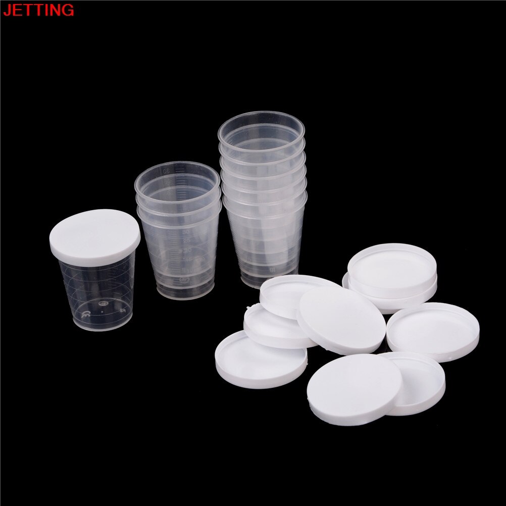 10 PCS 30ml White Lid Indexing Clear Container Tub Clear PP Liquid Measuring Cups Plastic Graduaeted Laboratory Test Cylinder