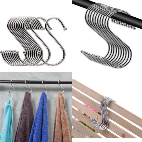 Ganchos con forma de 4 piezas en S y rieles para cocina, maceta para baño, perchas con gancho en forma de S