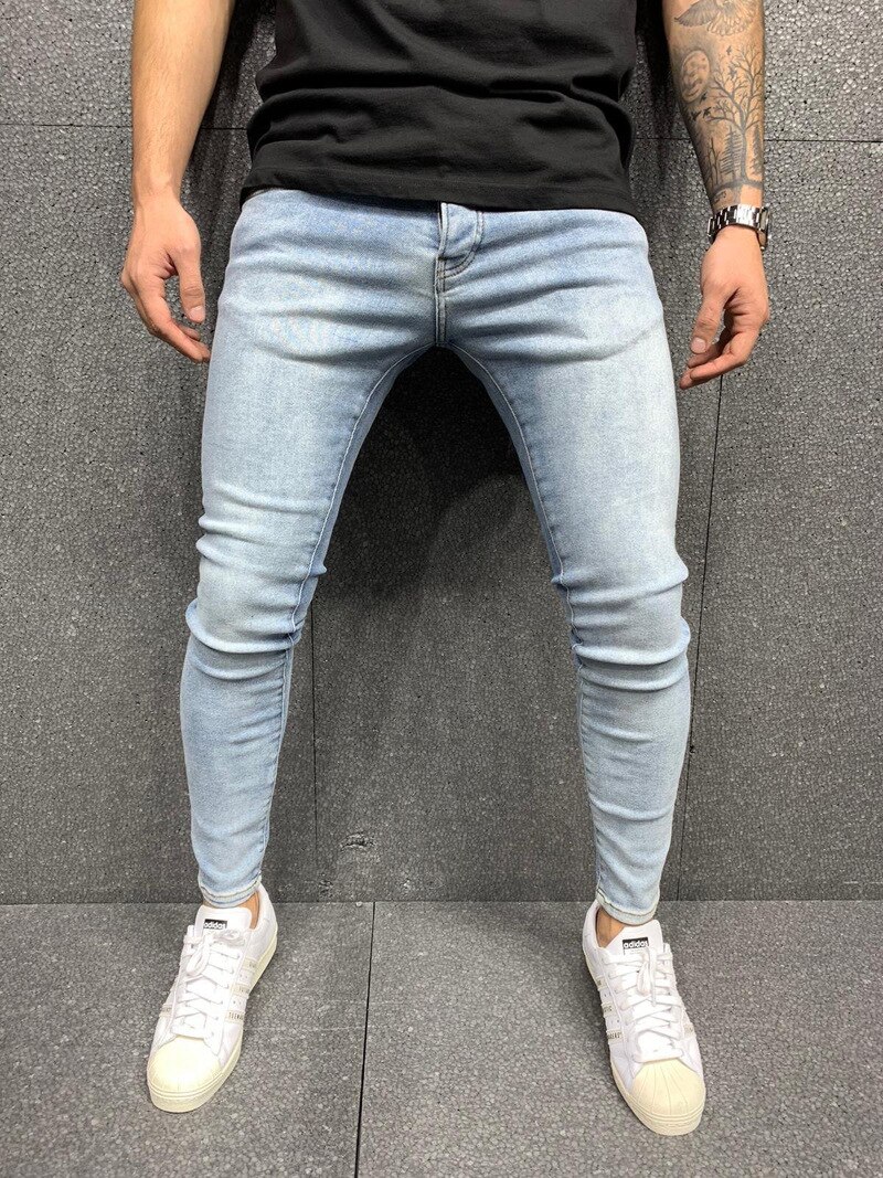 Men's Elastic Slim Jeans Casual Ripped Skinny Trousers Street Clothing Denim Man Elastic Waist Slim Fit Denim Pants