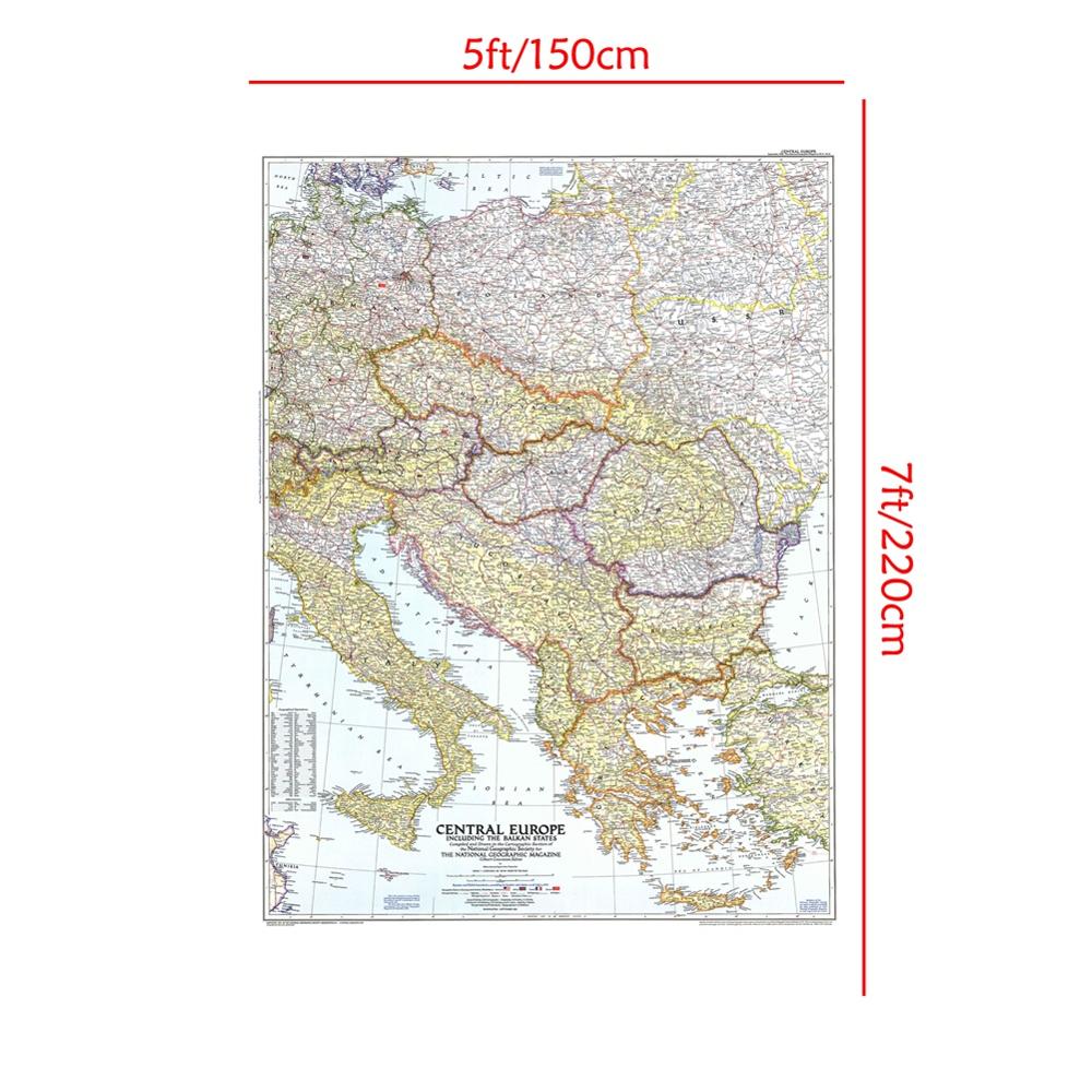 5x7ft Printed Non-woven Map of Central Europe Including The Balkan States in 1951 Edition For Office Wall Hanging Painting
