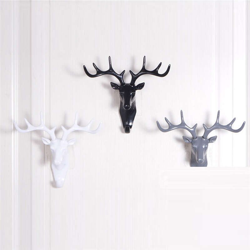 Deer head Self Adhesive Wall Door Hook Hanger Bag Keys Sticky Holder Living room bedroom coat hook without trace head hook #4J06