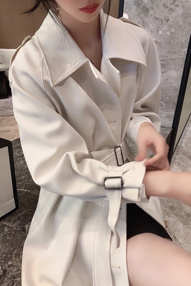Autumn Winter Korean Long Knee Length Coat Women's White Windbreaker