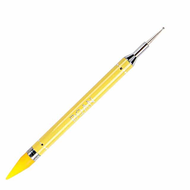 BQAN-Bolígrafo de cera para punteo de Metal acrílico, dos cabezales, para recoger diamantes de imitación, lápiz para cera de uñas, herramienta artística para manicura: yellow