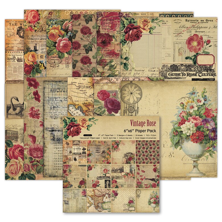2022 DIY vintage rose Scrapbooking paper pack of 24 sheets handmade craft paper craft Background pad