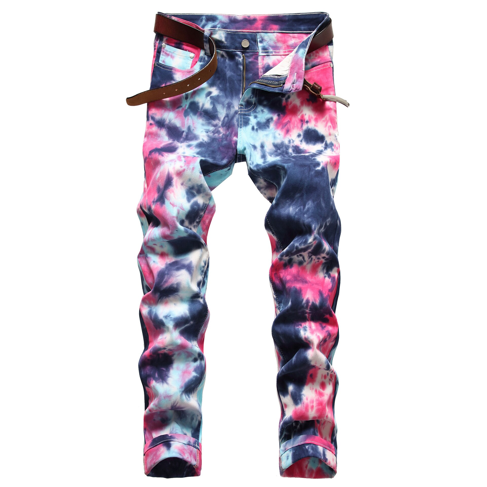 Men's Tie and Dye Stretch Denim Jeans Trendy Fancy Colored Purple Printed Pants Trousers: 29