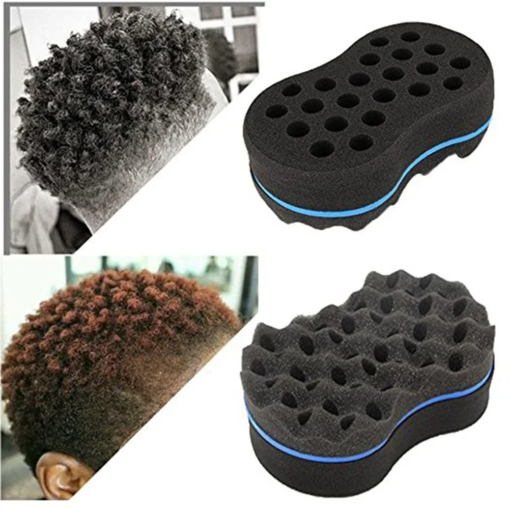 Curly Hair Styling Sponge Brush Double Sided Sponge Brushes Multi-holes Side Braid Twist Hair Curl Wave hair brush for Afico: Blue